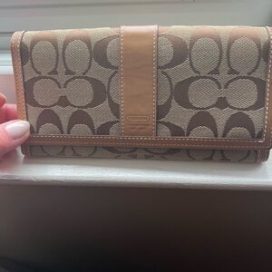 Coach Signature Canvas Wallet in Brown and Tan